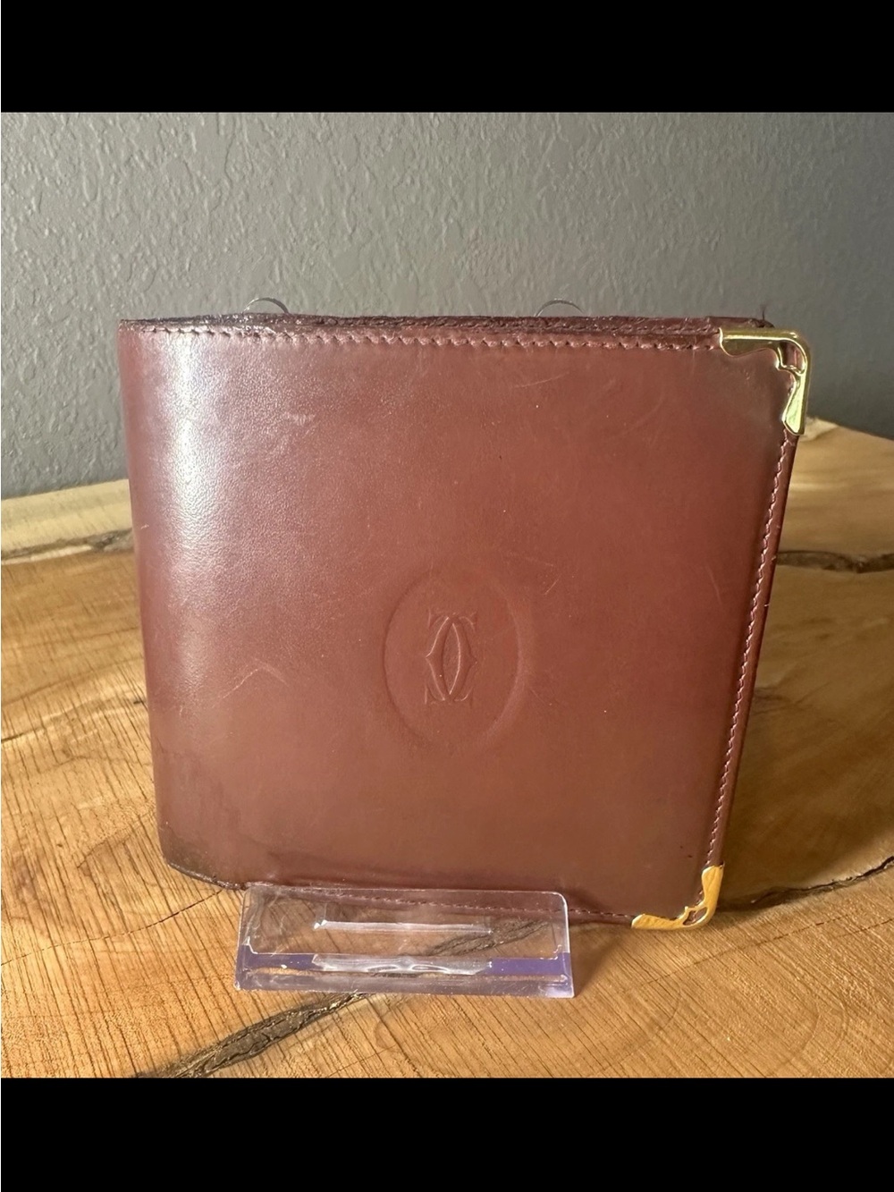 Vintage Cartier Must De Cartier Leather Bifold Wallet Coin Pocket Burgundy